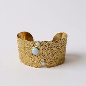 Chic Gold Cuff Bracelet with White Accents